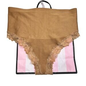 NWT Victoria Secret Smoothing‎ Thong String Panty Lace Trim Seamless Tan Large